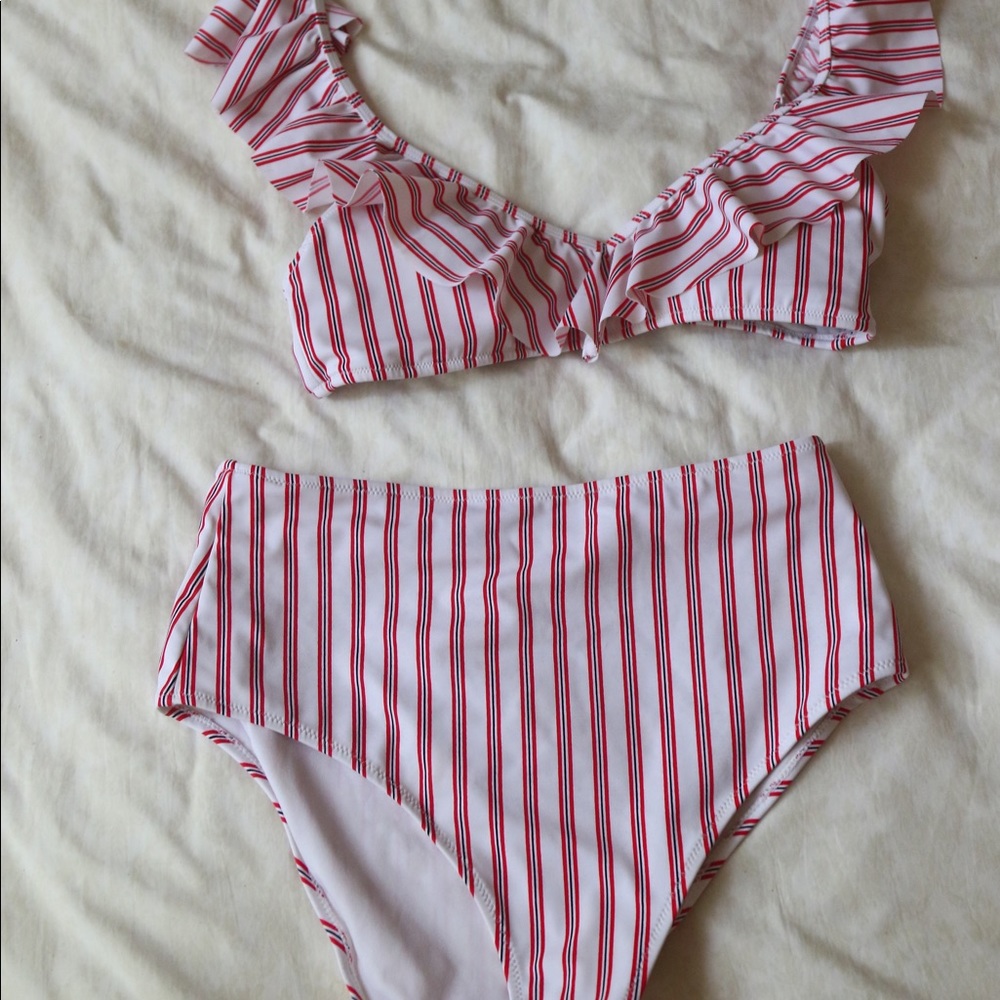 Forever21 High Waisted Striped Bikini Ruffles